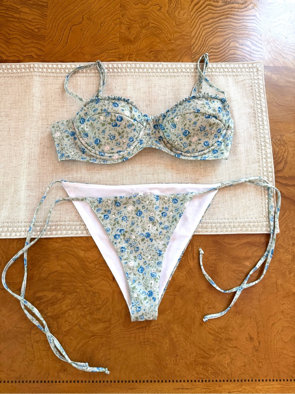 reformation mint green floral bikini set size small